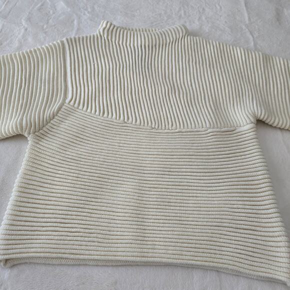 NWT Women's Cream Ribbed Sweater Wool Blend Mock Neck M Minimalist Cozy Neutral - Picture 4 of 8